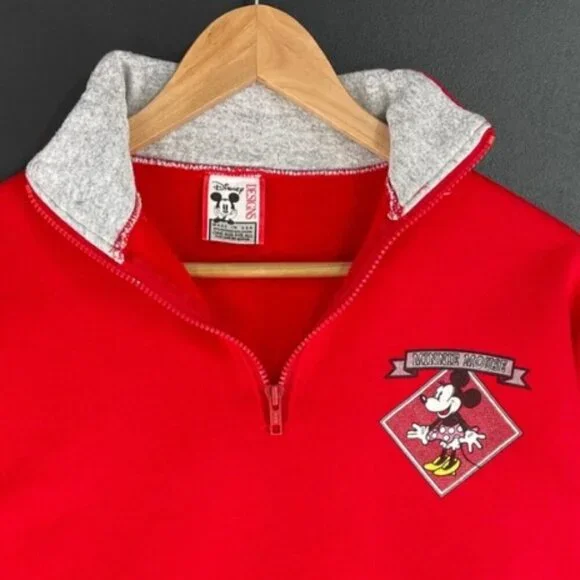 Y2K WALT DISNEY SWEATSHIRT AUTHENTIC RED MINNI MOUSE POLKA DOT DRESS Sz L - Picture 2 of 16